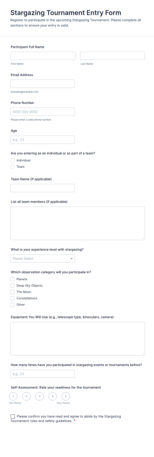 Stargazing Tournament Entry Form Template