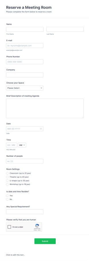 Office Space Reservation Form Template