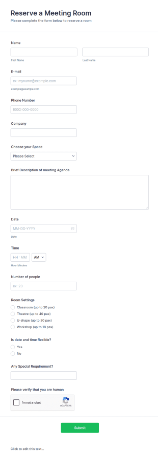 Office Space Reservation Form Template