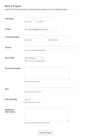 Start A Project Form Template