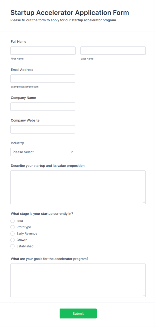 Startup Accelerator Application Form Form Template