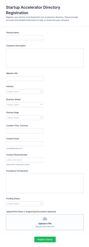 Startup Accelerator Directory Registration Form Template
