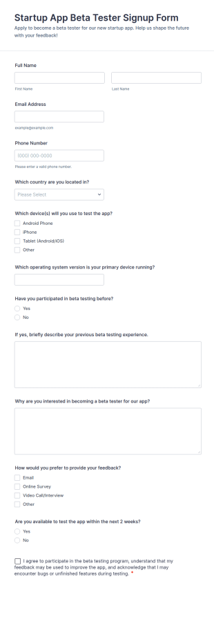 Startup App Beta Tester Signup Form Template