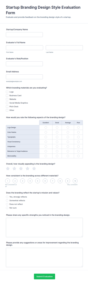 Startup Branding Design Style Evaluation Form Template