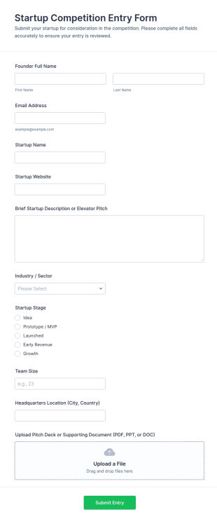 Startup Competition Entry Form Template