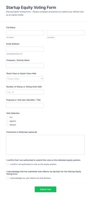 Startup Equity Voting Form Template