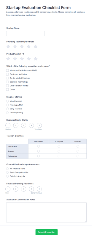 Startup Evaluation Checklist Form Template