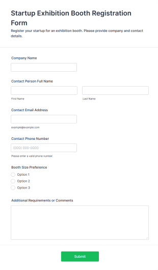 Startup Exhibition Booth Registration Form Template