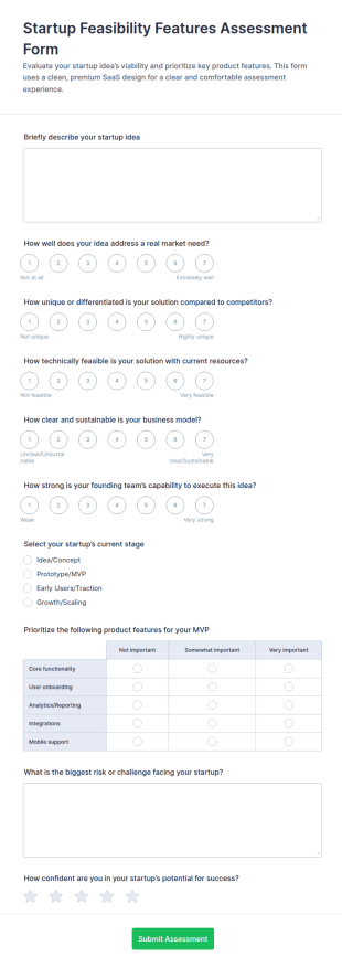 Startup Feasibility Features Assessment Form Template
