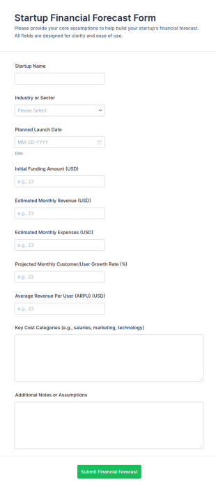 Startup Financial Forecast Form Template
