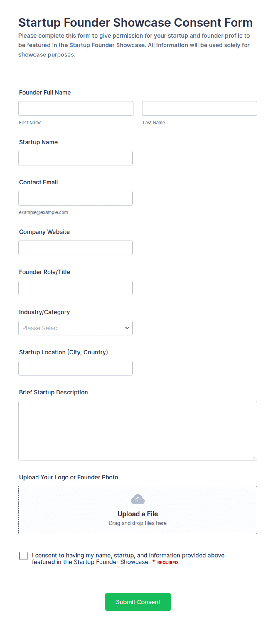 Rmv Forms.pdf Startup Founder Showcase Consent Form Template | Jotform