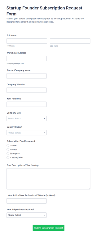 Startup Founder Subscription Request Form Template