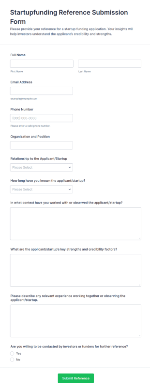 Startup Funding Reference Submission Form Template