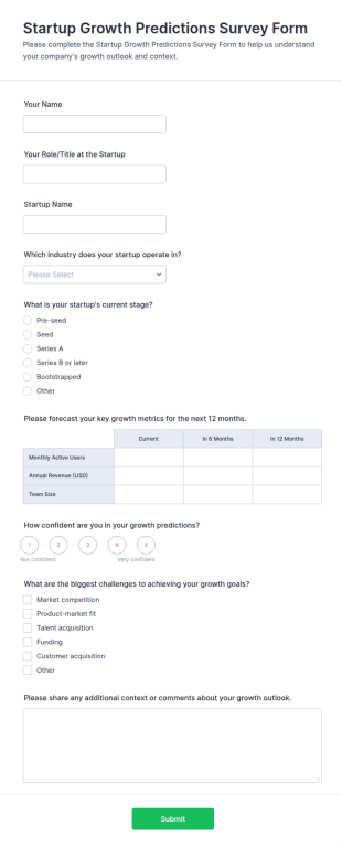 Startup Growth Predictions Survey Form Template