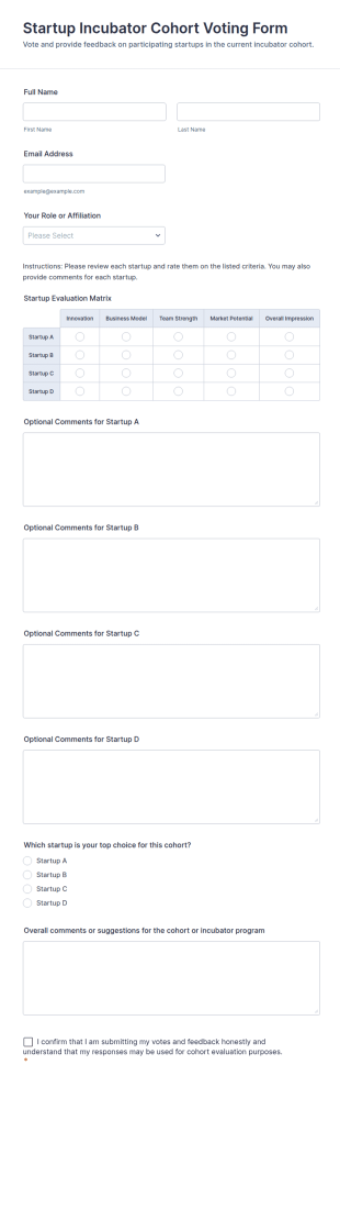 Startup Incubator Cohort Voting Form Template