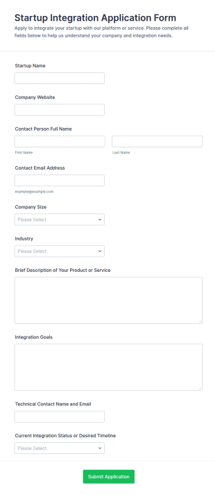 Startup Integration Application Form Template