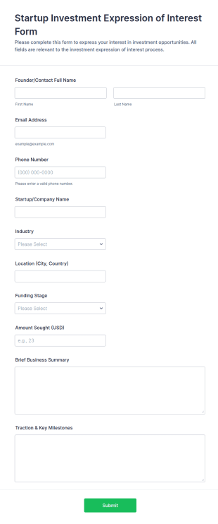 Startup Investment Expression Of Interest Form Template