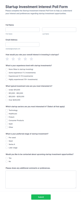 Startup Investment Interest Poll Form Template