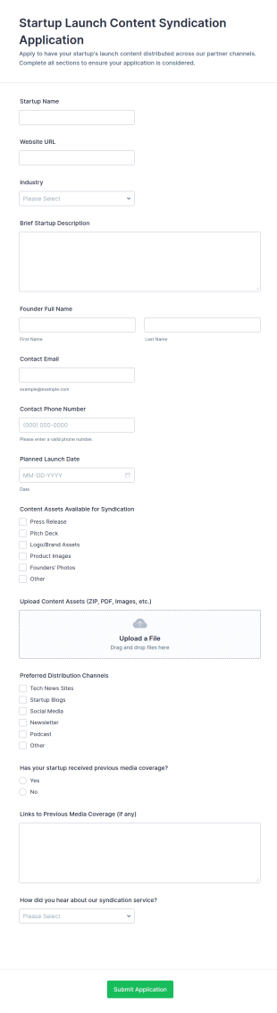 Startup Launch Content Syndication Application Form Template
