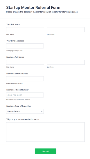 Startup Mentor Referral Form Form Template