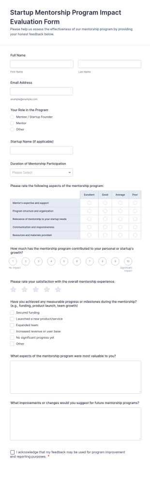 Startup Mentorship Program Impact Evaluation Form Template