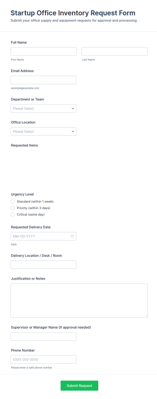 Startup Office Inventory Request Form Template