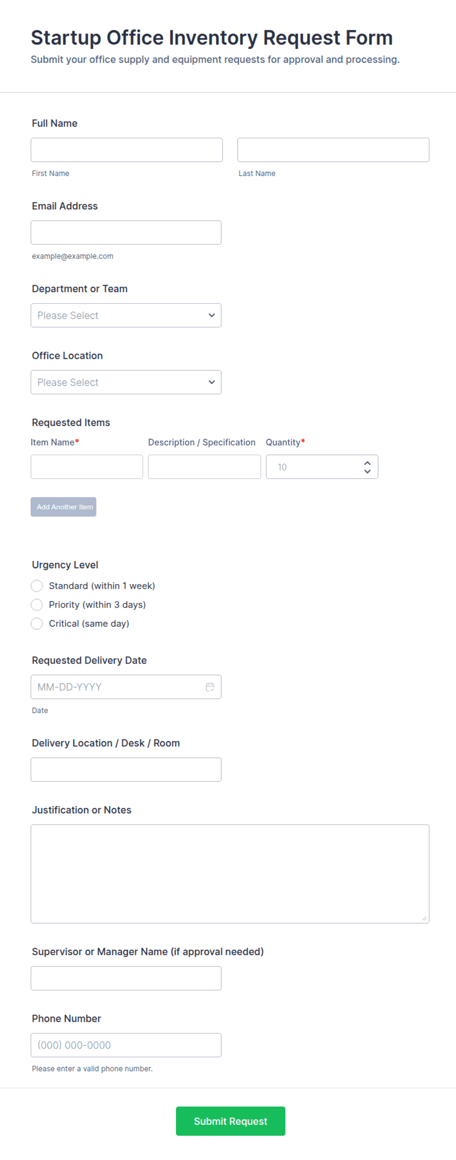 Startup Office Inventory Request Form Template | Jotform