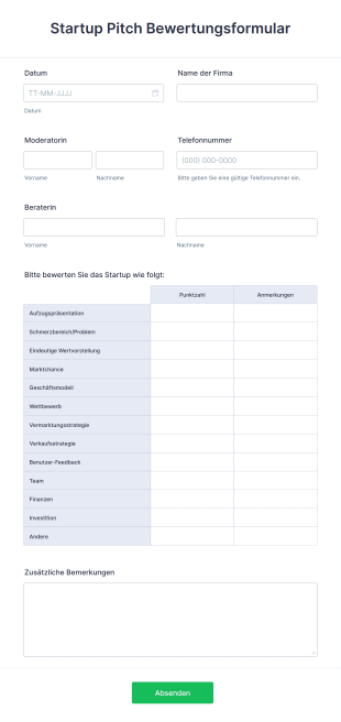Startup Pitch Bewertungsformular Form Template