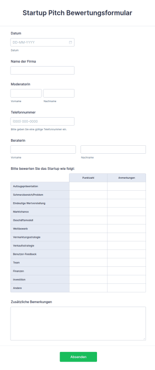 Startup Pitch Bewertungsformular