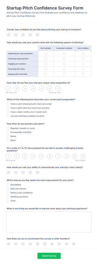 Startup Pitch Confidence Survey Form Template