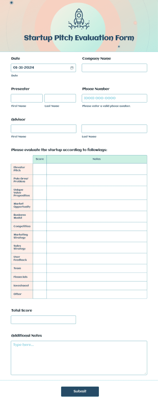 Startup Pitch Evaluation Form Template
