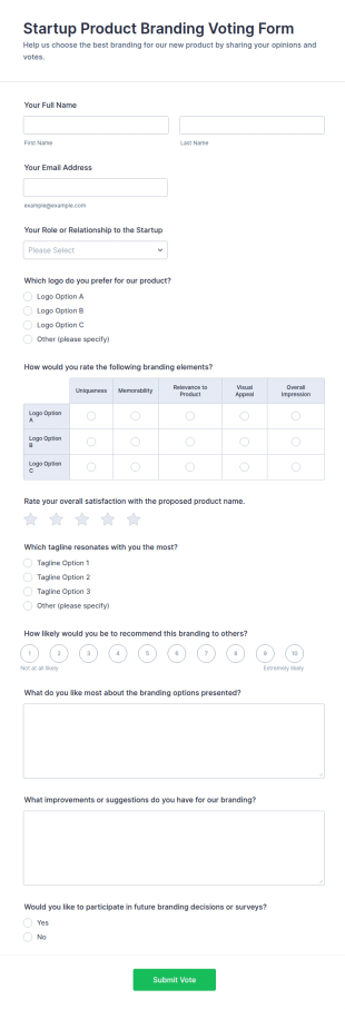 Startup Product Branding Voting Form Template