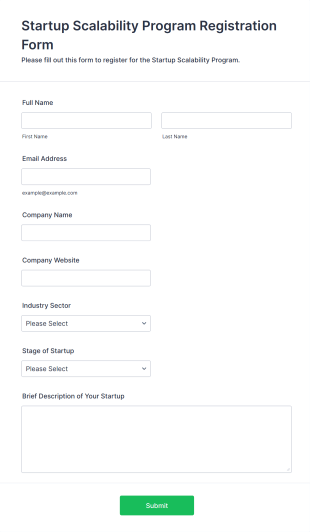 Startup Scalability Program Registration Form Template