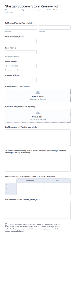 Startup Success Story Release Form Template