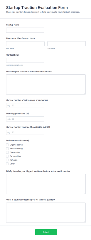 Startup Traction Evaluation Form Template