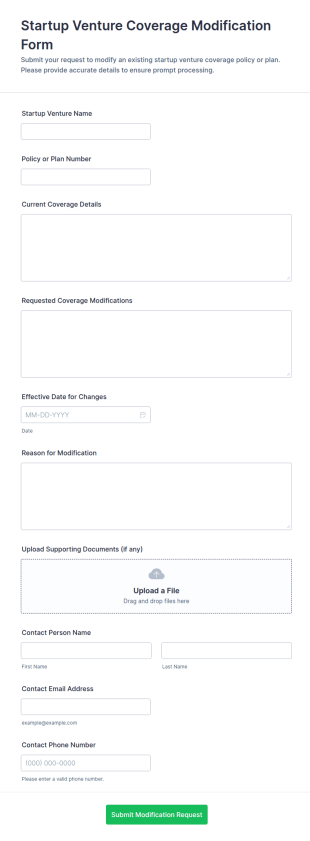 Startup Venture Coverage Modification Form Template