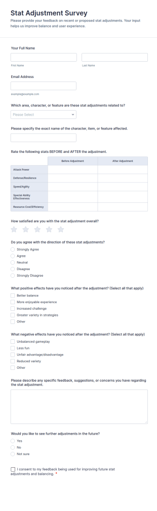 Stat Adjustment Survey Form Template