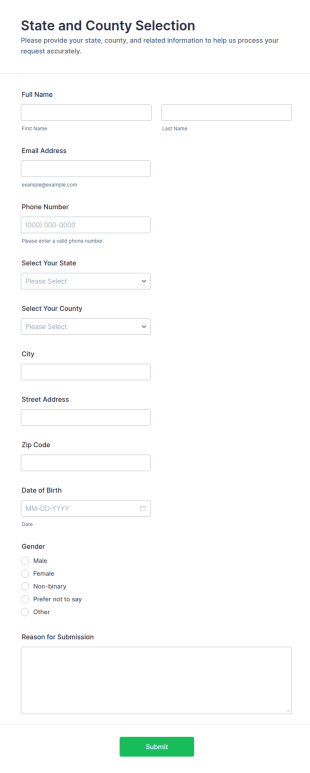 State And County Selection Form Template