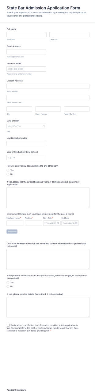 State Bar Admission Application Form Template