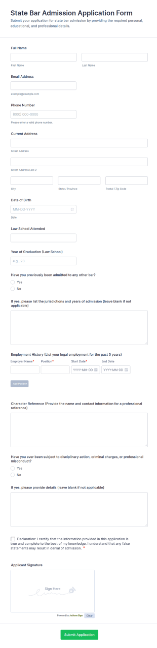 State Bar Admission Application Form Template