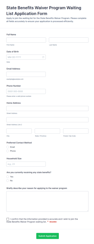 State Benefits Waiver Program Waiting List Application Form Template