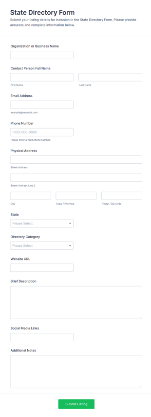 State Directory Form Template