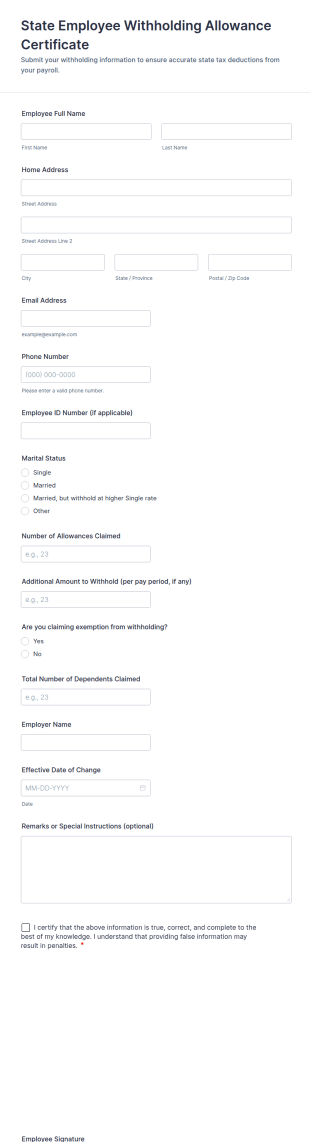 State Employee Withholding Allowance Certificate Form Template