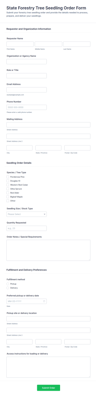 State Forestry Tree Seedling Order Form Template