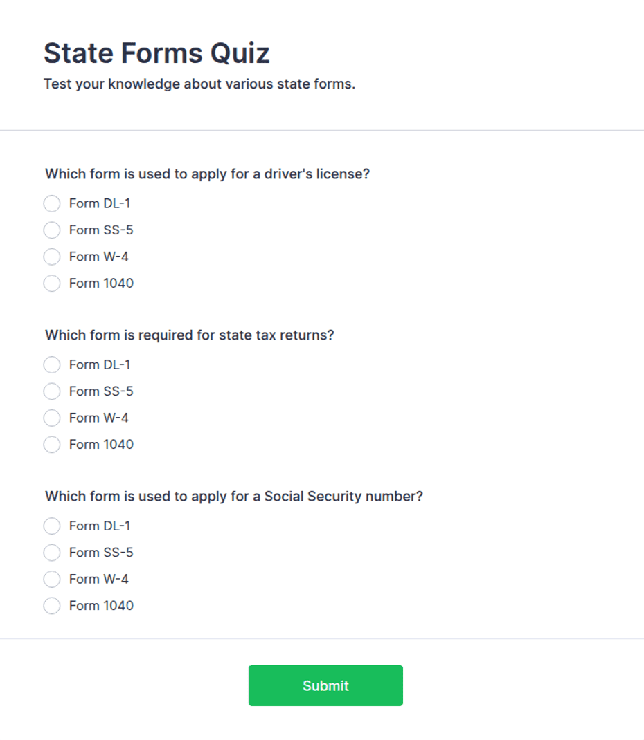 State Forms Quiz Form Template | Jotform