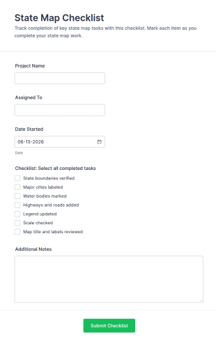 State Map Checklist Form Template
