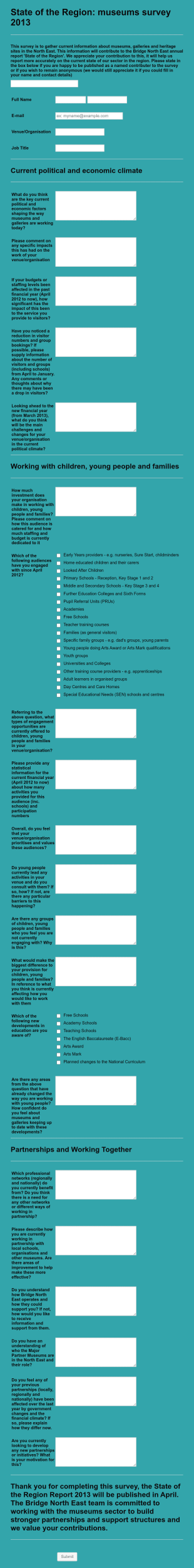 State Of The Region Museums Survey 2013 Form Template
