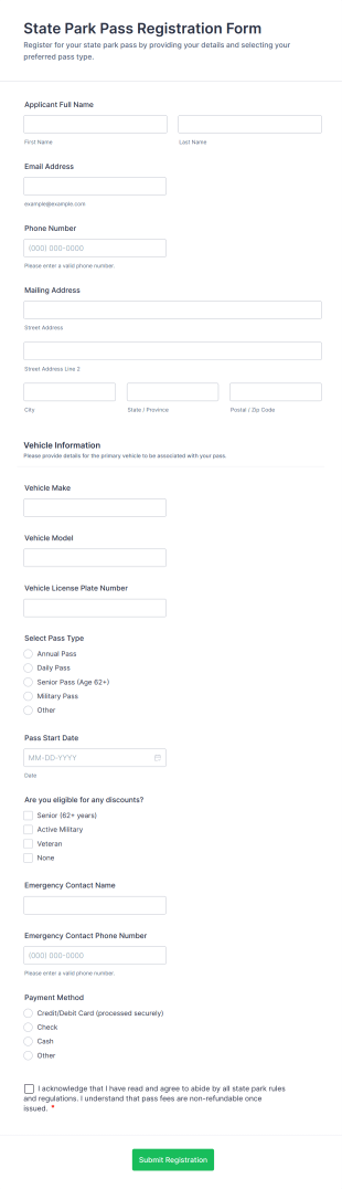 State Park Pass Registration Form Template