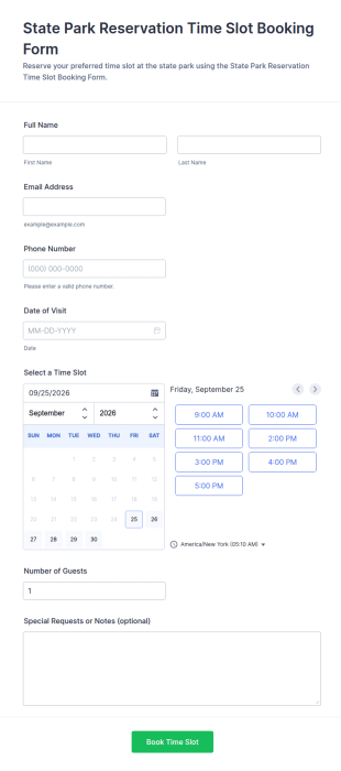 State Park Reservation Time Slot Booking Form Template