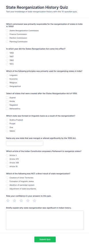 State Reorganization History Quiz Form Template